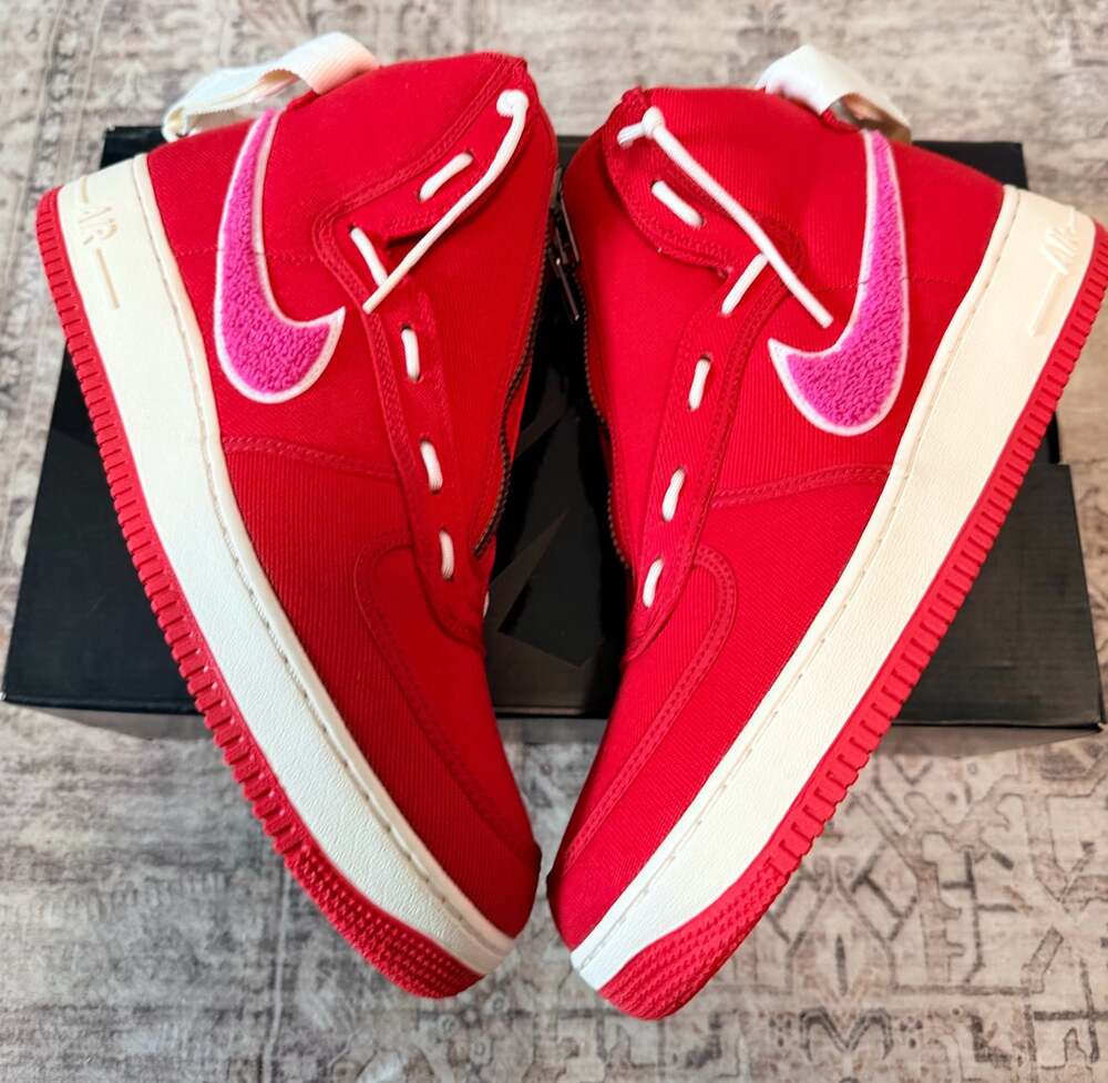 Nike Air Force 1 High x Emotionally Unavailable 'Heart' Red Canvas Sneakers - Picture 5 of 13
